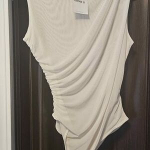 Forever 21 Cream Ruched Bodysuit